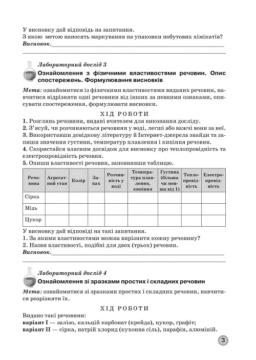 Зошит для практичних робіт та тематичного контролю знань з хімії для учнів 7 класу - Зображення 3