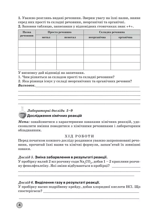 Зошит для практичних робіт та тематичного контролю знань з хімії для учнів 7 класу - Зображення 4